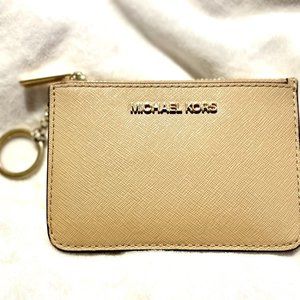 Michael Kors Jet Set Zipper Card holder Wallet w Key Ring